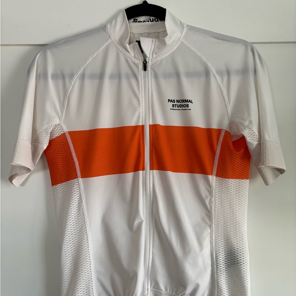 Pas Normal Studios Men's White and Orange Cycling Jersey